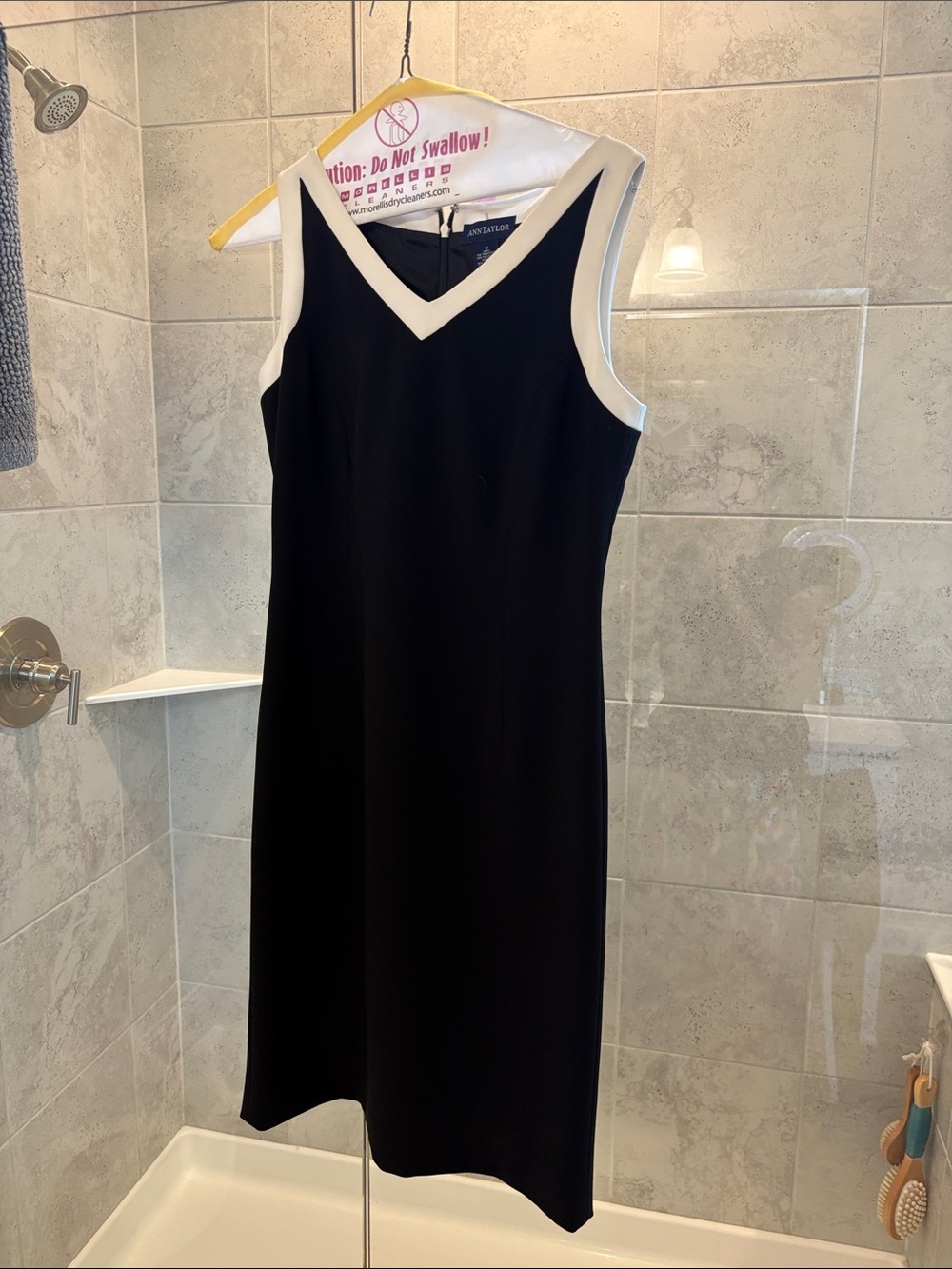 Ann Taylor Black Midi Dress with White Trim
